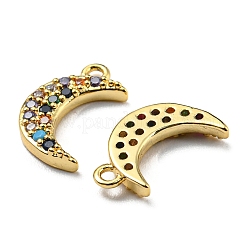真鍮キュービックジルコニアチャーム  カドミウムフリー＆鉛フリー  エナメル  ムーン  カラフル  ゴールドカラー  13.5x8x2mm  穴：1mm&nbsp;KK-O119-08G