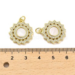 真鍮マイクロパヴェクリアキュービックジルコニアペンダント  カドミウムフリー＆鉛フリー  シェルと  丸カン  18KGP本金メッキ  ラウンド  20.5x18x4mm  穴：3.5mm&nbsp;KK-K365-05F-G