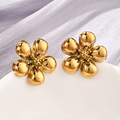 304ステンレススチールスタッドピアス  花  ゴールドカラー  24x24.5mm&nbsp;EJEW-D319-18G