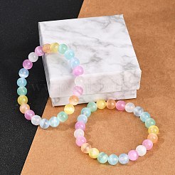 女性用染色天然セレナイトラウンドビーズストレッチブレスレット  カラフル  3/8インチ（0.85cm）  内径：2-1/4インチ（5.6cm）&nbsp;G-U005-02M