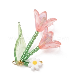ガラスシードビーズペンダント  ユリの花のチャーム  アクリルリーフと304ステンレス鋼を使用  ゴールドカラー  ライトサーモン  37x7.5~16.5x3~16.5mm  丸カン：5.8x0.8ミリ  内径：4.5mm&nbsp;PALLOY-MZ01240-03