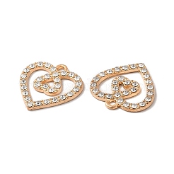 合金ラインストーンペンダント  ハートチャーム  ライトゴールド  19x19x2mm  穴：1.6mm&nbsp;ALRI-Q236-05LG