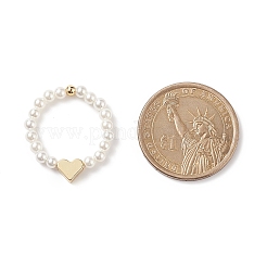 Shell Pearl & Brass Heart Beaded Stretch Rings for Women&nbsp;RJEW-TA00056