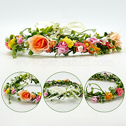 プラスチックの花と葉と枝のヘアバンド、ヘアバイン、ヘアバイン  カラフル  19mm  内径：145mm&nbsp;OHAR-WH0011-66
