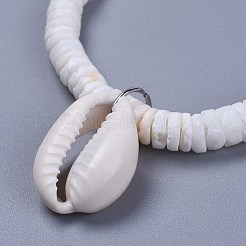 カウリーシェルペンダントブレスレット  天然ホワイトシェルビーズ  黄麻布パウチ袋巾着袋  2インチ（5.1cm）&nbsp;BJEW-JB04383