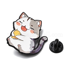 猫と鳥のエナメルピン  バックパック用合金ラペルピンバック  グレー  33x30mm&nbsp;JEWB-I055-05EB-01