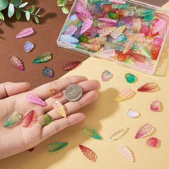 120個2スタイル秋テーマツートン透明ガラスチャーム  葉  ミックスカラー  13.5~23x10~10.5x3~3.5mm  穴：1.2mm&nbsp;EGLA-TA0013-49