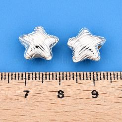 テクスチャ加工された925スターリングシルバービーズ  スター  銀  10.5x12x7mm  穴：1.6mm&nbsp;STER-T007-81S-A