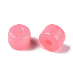 不透明ベーキングペイントガラスシードビーズ  丸い穴  シリンダー  ショッキングピンク  4x5.5mm  穴：1.8mm  約2500個/ポンド&nbsp;SEED-T008-02H