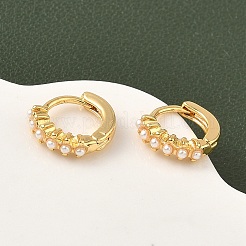 真鍮製フープピアス  アブソリュートプラスチック模造パール  ニッケルフリー  18KGP本金メッキ  10x11.5x3.5mm&nbsp;EJEW-D337-14B-G