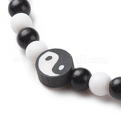 Polymer Clay Yin Yang & Acrylic Round Beaded Stretch Bracelet for Women&nbsp;BJEW-JB08529