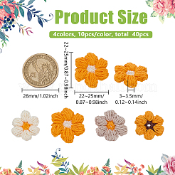 40個 4色の花柄ポリエステル製衣類アクセサリー  DIY縫製工芸品の装飾品  ミックスカラー  23~24x22~25x3.07~3.51mm  10個/カラー&nbsp;DIY-FG0008-53