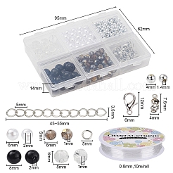 DIYの模造真珠と宝石用原石のビーズのブレスレット作成キット  丸い腹筋プラスチック＆アクリルビーズを含む  ロンドルガラスビーズ  アイアンボールチープ＆丸カン＆エンドチェーン  亜鉛合金クラスプと弾性クリスタルスレッド  ミックスカラー  ビーズ：約294個/セット&nbsp;DIY-YW0004-33