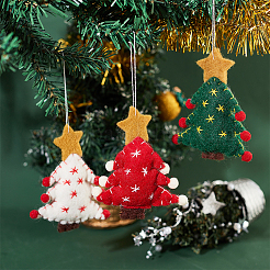 6Pcs 3 Colors Christmas Tree with Star Felt Fabric Pendant Decoration&nbsp;HJEW-CP0001-10