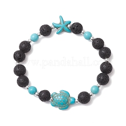 Synthetic Turquoise and Natural Lava Rock Beads Stretch Bracelets for Men Women&nbsp;BJEW-JB11824-01