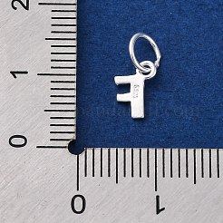 スターリングシルバーの文字チャーム925個  丸カンとスタンプ925個付き  銀色のメッキ  文字F  7.5x5.5x0.8mm  穴：4mm&nbsp;LS-STER-C012-01S-F