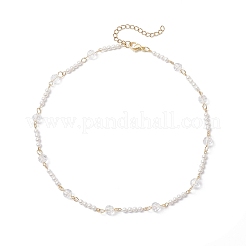 Transparent Glass & Round Shell Pearl Beaded Necklaces&nbsp;NJEW-JN05250