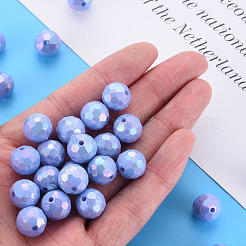 不透明なアクリルビーズ  多面カット  染め  ABカラー  ラウンド  コーンフラワーブルー  12x11.5mm  穴：1.8mm  約560個/500g&nbsp;TACR-S154-10F-06