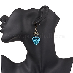 Handmade Glass Seed Beads Heart Dangle Earrings&nbsp;EJEW-MZ00577-02