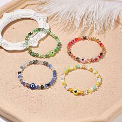 Glass & Resin Evil Eye Beaded Stretch Bracelet for Women&nbsp;BJEW-JB08599