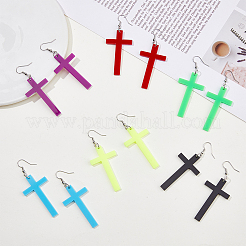 6 Pairs 6 Colors Acrylic Cross Dangle Earrings with Platinum Iron Pins for Woman&nbsp;EJEW-FI0003-25