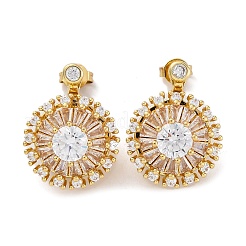 真鍮マイクロペーブクリアキュービックジルコニアスタッドピアス  花  ゴールドカラー  21.5x16mm&nbsp;EJEW-C130-01G