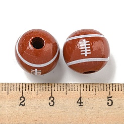 プリントウッドヨーロピアンビーズ  ラウンド  ラグビー  15.5~16mm  穴：4~4.5mm&nbsp;WOOD-G022-11C