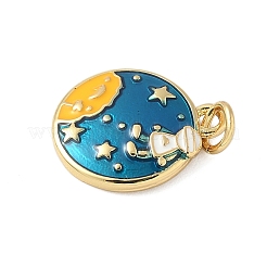 真鍮製エナメルペンダント  宇宙飛行士のチャームが付いたフラットラウンド  丸カン付き  鉛フリー＆カドミウムフリー  長持ちメッキ  ラックめっき  18KGP本金メッキ  ゴールド  16x14x2.5mm  穴：3.4mm&nbsp;KK-C110-13A-G