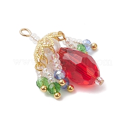 ガラスチャーム  シーリングランプ  ガラスパールと304ステンレススチールのループ付き  多面カット  レッド  26x11mm  穴：1.6mm&nbsp;PALLOY-MZ01063-02