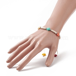 Dyed Synthetic Turquoise(Dyed) Heishi Beaded Bracelets with Dyed Synthetic Coral Starfish&nbsp;BJEW-JB09194-02