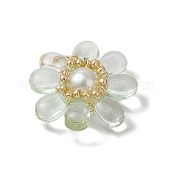 ガラスチャーム  真鍮パーツ  花  透明  25.5x23.5x8mm  穴：6.5x3mm&nbsp;PALLOY-MZ00656-01