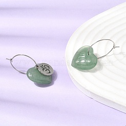 Natural Green Aventurine & 304 Stainless Steel Hoop Earrings for Women&nbsp;EJEW-G475-04P-04