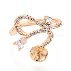 Curve Shape Brass Micro Pave Clear Cubic Zirconia Adjustable Ring Settings&nbsp;KK-T076-46G