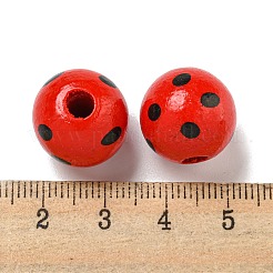 プリントウッドヨーロピアンビーズ  ドット柄とラウンド  レッド  15.5~16mm  穴：4~4.5mm&nbsp;WOOD-G022-18J