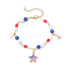 Independence Day Natural Dyed Yellow Jade Gemstone Round Beads & Glass Seed Beads Bracelets&nbsp;BJEW-MZ00180-01