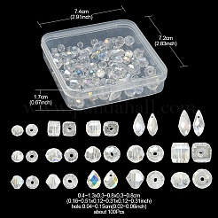 100 個 15 スタイル透明電気メッキガラスファセットビーズ  バイコーン＆ラウンド＆キューブ＆ティアドロップ＆ロンデル  透明  4~13x3~8mm  穴：0.4~1.5mm&nbsp;EGLA-YW0003-03