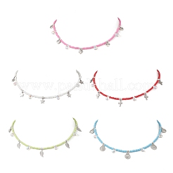 Boho 304 Stainless Steel Heart Leaf Star Cross Shell Shaped Pendant Glass Seed Beaded Necklaces&nbsp;NJEW-MZ00147