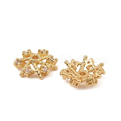 真鍮製マイクロパヴェクリアキュービックジルコニアビーズキャップ  花  18KGP本金メッキ  10x9.5x2.5mm  穴：1.2mm&nbsp;KK-K374-24G