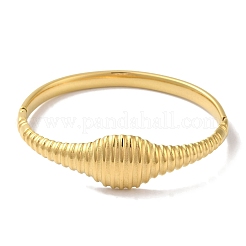 304ステンレススチール製溝付きヒンジ付きバングル（女性用）  18KGP本金メッキ  内径：2-3/8x2インチ（6cm）  5.05mm&nbsp;BJEW-I315-16G