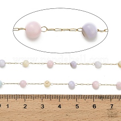 Handmade 304 Stainless Steel Dyed Shell Beads Round Link Chains&nbsp;CHS-B011-03A-G