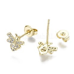 Brass Micro Pave Clear Cubic Zirconia Stud Earrings&nbsp;EJEW-T046-29G-NF