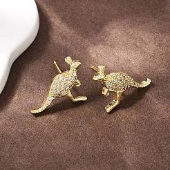 真鍮マイクロパヴェクリアキュービックジルコニアカンガルースタッドピアス  長持ちするプレート  ラックめっき  鉛フリー＆カドミウムフリー  18KGP本金メッキ  13x18mm&nbsp;EJEW-F400-05G