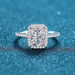 ロジウムメッキ 925 スターリングシルバー マイクロパヴェ 5x7mm キュービックジルコニア 指輪 女性用  長方形  プラチナ  usサイズ6 1/2(16.9mm)&nbsp;WG8E258-26