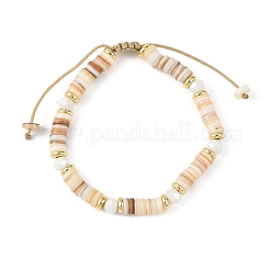 Adjustable Natural Shell & Glass Braided Bead Bracelets&nbsp;BJEW-JB14010-02