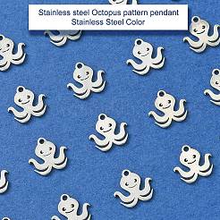 304ステンレススチールチャーム  タコ  ステンレス鋼色  9x10x1mm  穴：1mm&nbsp;STAS-CJC0008-06P