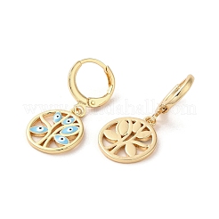 ナザールボンジュウをした木 本物の 18k 金メッキ真鍮製ダングル レバーバック イヤリング  エナメル  空色  28.5x13.5mm&nbsp;EJEW-Q797-19G-02