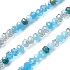 電気メッキガラスビーズセット  多面カット  ロンデル  ディープスカイブルー  5.5~6x5mm  穴：1mm  約90~92個/連  16.54インチ〜16.93インチ（42~43cm）&nbsp;EGLA-YW0002-D05