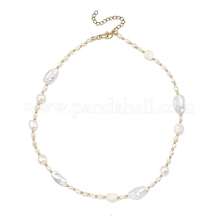 天然バロックケシパールナゲットとガラスシードビーズのネックレス（女性用）  ゴールドカラー  貝殻色  15.91インチ（40.4cm）&nbsp;NJEW-JN06067