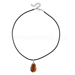 Natural Amber Teardrop Pendant Black Imitation Leather Cord Necklaces for Women&nbsp;NJEW-JN06318