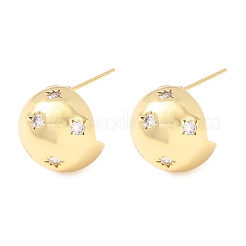 Round Brass Micro Pave Clear Cubic Zirconia Stud Earrings&nbsp;EJEW-D346-04G
